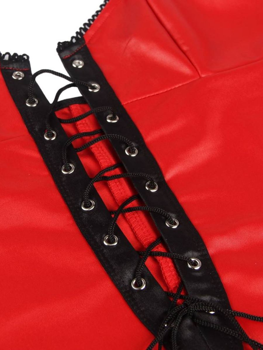 Σέξι κόκκινο εφαρμοστό δερμάτινο φόρεμα nightclub – Juicy String

