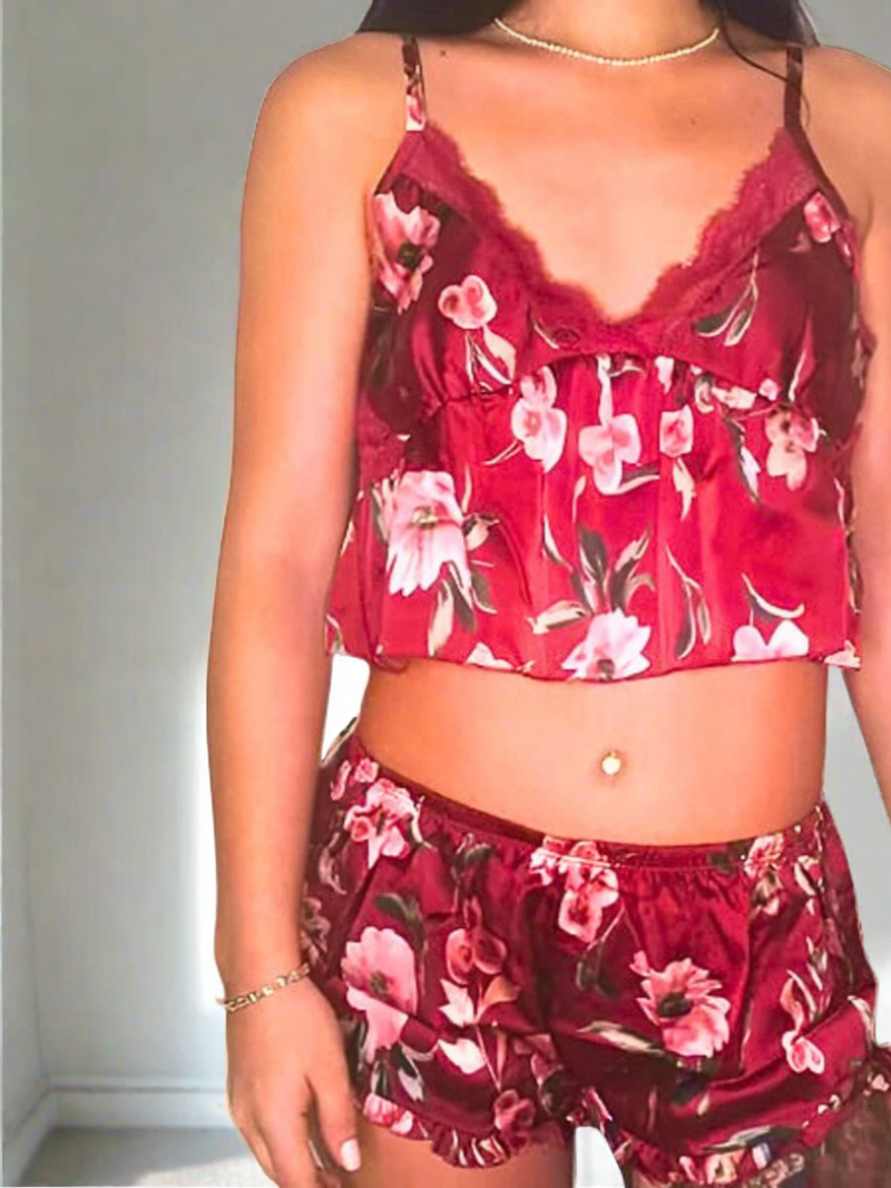 Sexy Σατέν Set Babydoll με Top και Σορτς από Πολύ Απαλό Ύφασμα