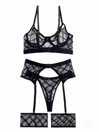 Sexy Set 4 Τεμαχίων See Through με Καλτσοδέτες
