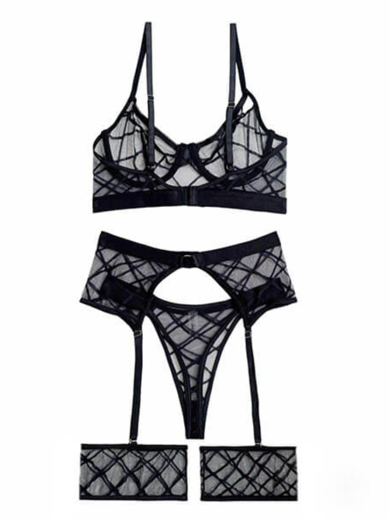 Sexy Set 4 Τεμαχίων See Through με Καλτσοδέτες