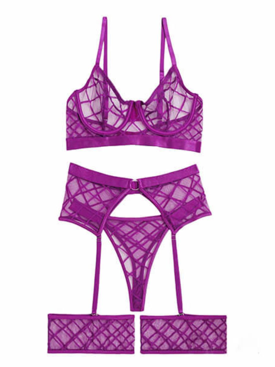 Sexy Set 4 Τεμαχίων See Through με Καλτσοδέτες
