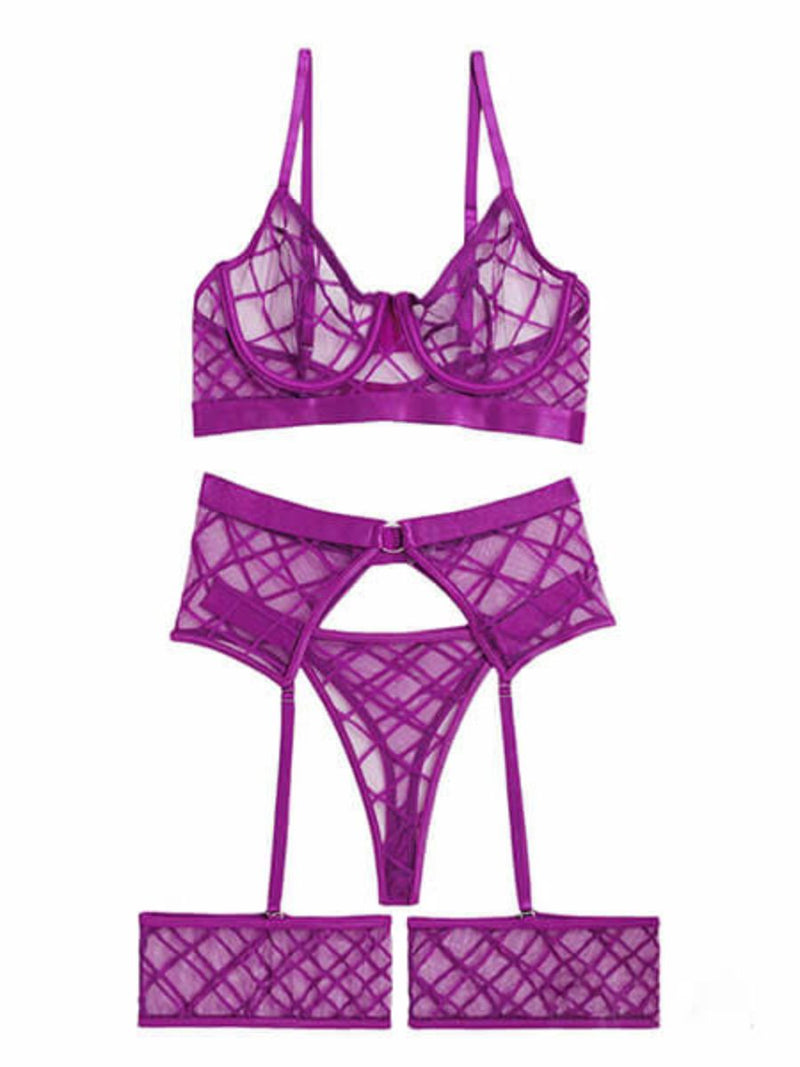 Sexy Set 4 Τεμαχίων See Through με Καλτσοδέτες