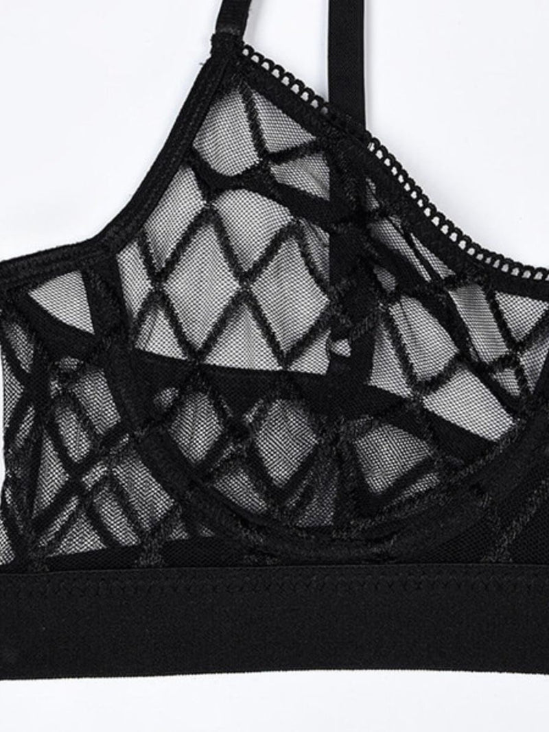 Sexy Set 4 Τεμαχίων See Through με Καλτσοδέτες
