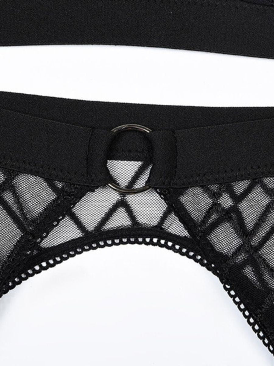 Sexy Set 4 Τεμαχίων See Through με Καλτσοδέτες