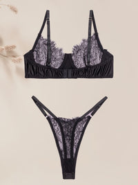 Δαντελένιο Set Σουτιέν και String με Κεντήματα
