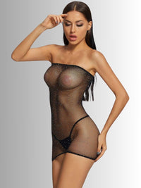 Σέξι στράπλες διχτυωτό φόρεμα με strass – Μαύρο | Juicy String