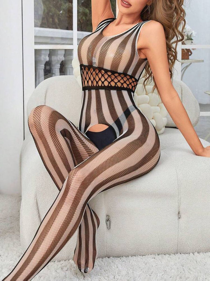Γυναικείο Σέξι Striped Mesh Ολόσωμο Bodystocking🖤🤍