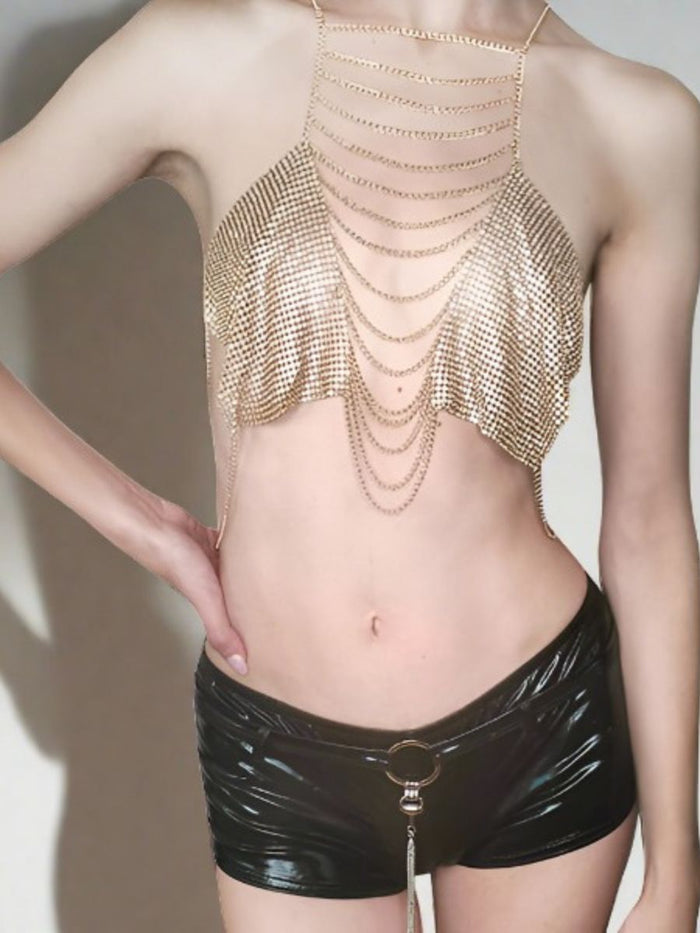 Sexy Top με Αλυσίδες και Strass για Μοναδικές Εμφανίσεις