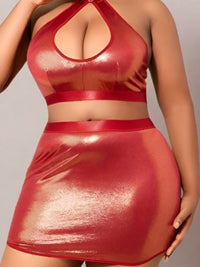 Γυαλιστερό Plus Size Set με Top και Φούστα