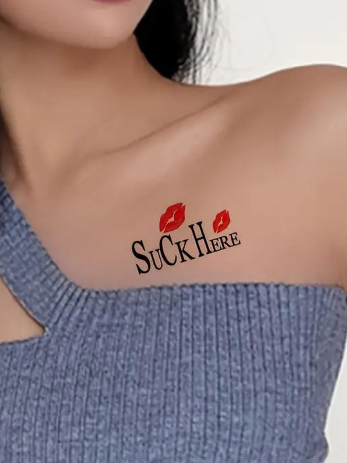 Προσωρινά tattoo αυτοκόλλητα με κόκκινα χείλη και φράσεις για σέξι body art – Juicy String

