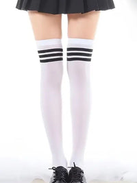 Λευκές thin over-knee κάλτσες με 3 μαύρες ρίγες – schoolgirl στυλ – Juicy String