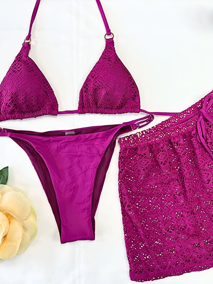 Σετ bikini τριών τεμαχίων με τριγωνάκι και σορτσάκι σε 4 χρώματα – Juicy String

