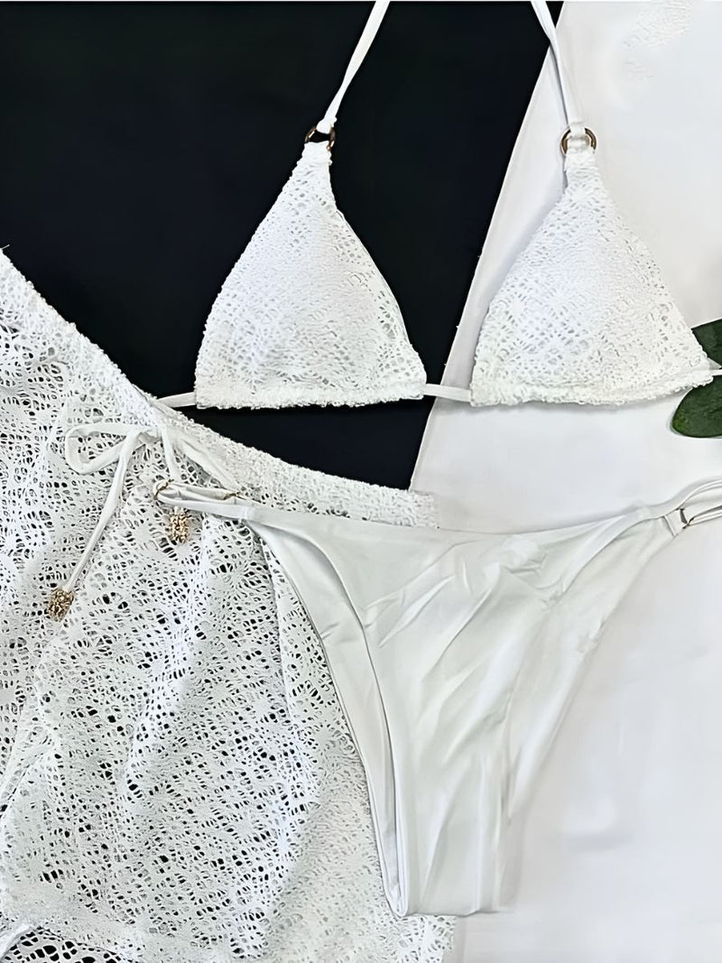 Σετ bikini τριών τεμαχίων με τριγωνάκι και σορτσάκι σε 4 χρώματα – Juicy String

