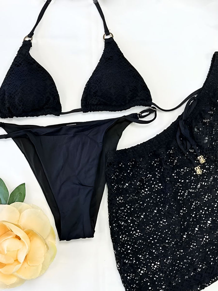 Σετ bikini τριών τεμαχίων με τριγωνάκι και σορτσάκι σε 4 χρώματα – Juicy String

