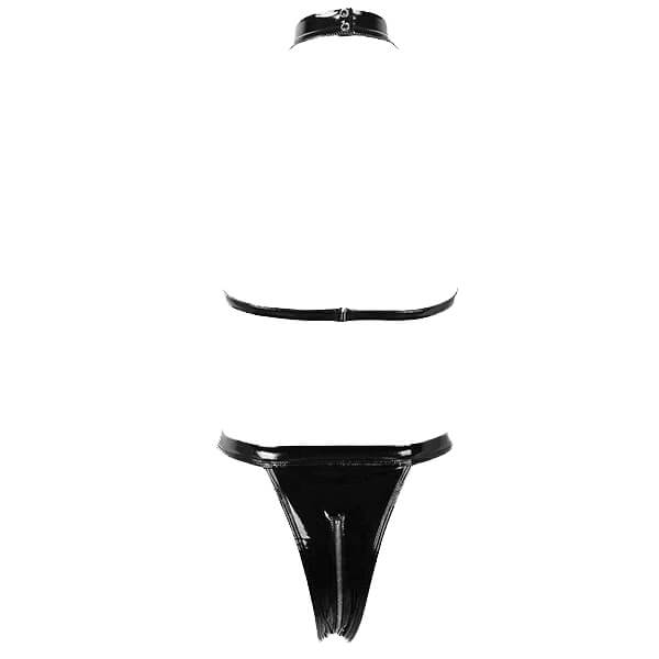 Μαύρο wet look κορμάκι με τσόκερ και φερμουάρ - Juicy String