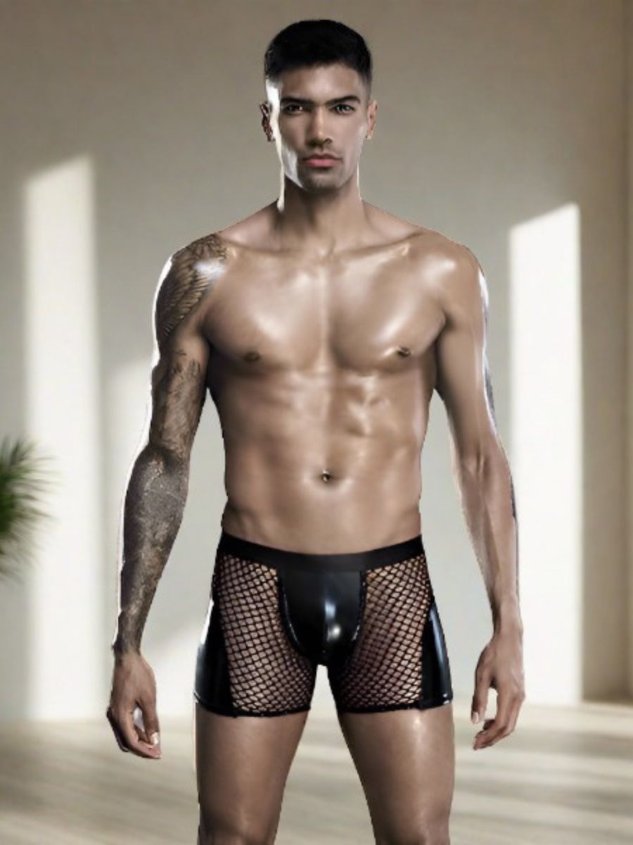Ανδρικό διχτυωτό boxer με wetlook λεπτομέρειες