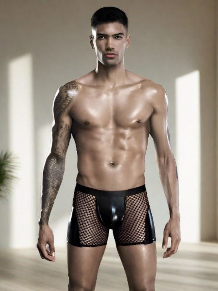 Ανδρικό διχτυωτό boxer με wetlook λεπτομέρειες