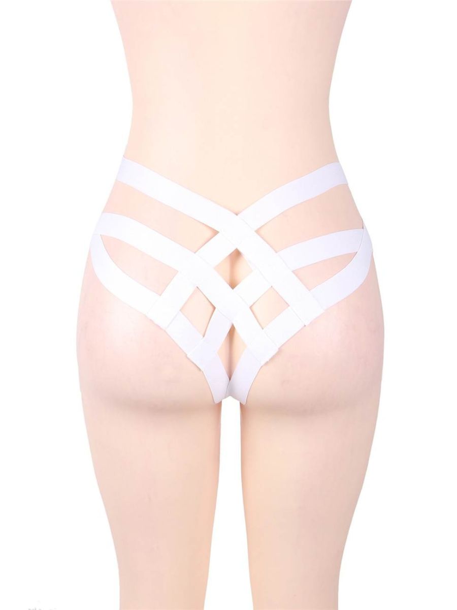 Λευκό cage bandage στρινγκ με cut-out λουριά – Juicy String