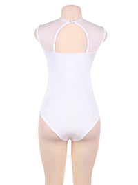 Λευκό κορμάκι lingerie με eyelash δαντέλα, mesh και ανοιχτό καβάλο – Juicy String