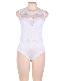 Λευκό κορμάκι lingerie με eyelash δαντέλα, mesh και ανοιχτό καβάλο – Juicy String
