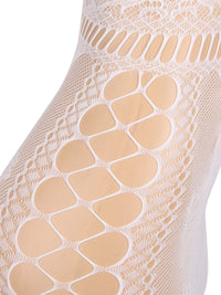 Λευκό δαντελένιο bodystocking φόρεμα που λάμπει στο σκοτάδι με hollow-out σχέδιο – Juicy String