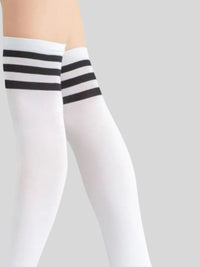 Λευκές over-knee κάλτσες με τρεις μαύρες ρίγες – σχολικό στυλ – Juicy String