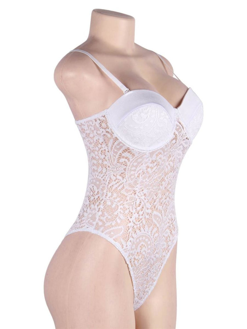 Λευκό κορμάκι lingerie με push-up cups και δαντέλα – Juicy String
