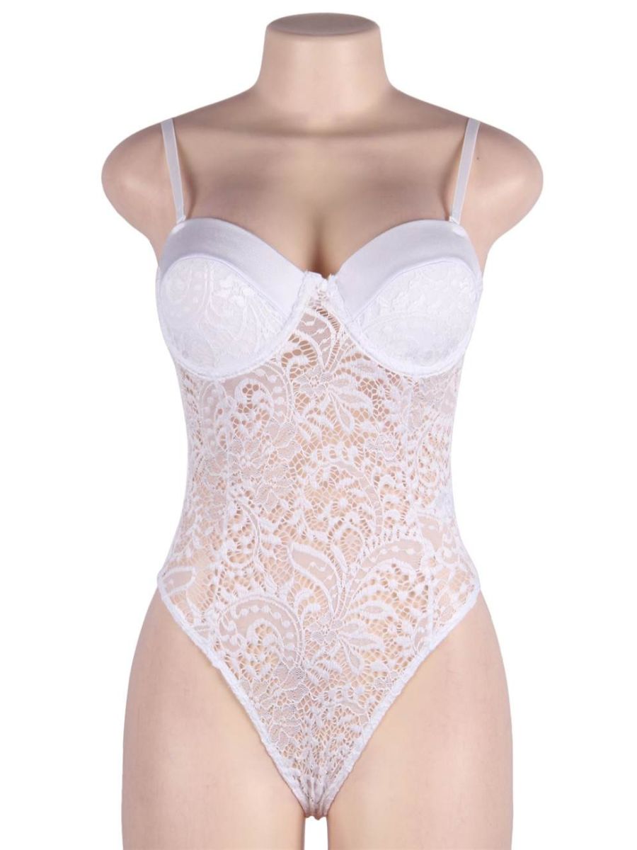 Λευκό κορμάκι lingerie με push-up cups και δαντέλα – Juicy String