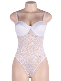 Λευκό κορμάκι lingerie με push-up cups και δαντέλα – Juicy String