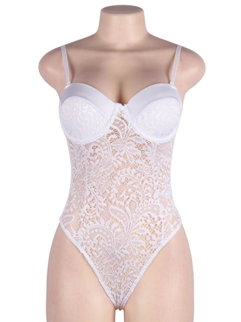 Λευκό κορμάκι lingerie με push-up cups και δαντέλα – Juicy String