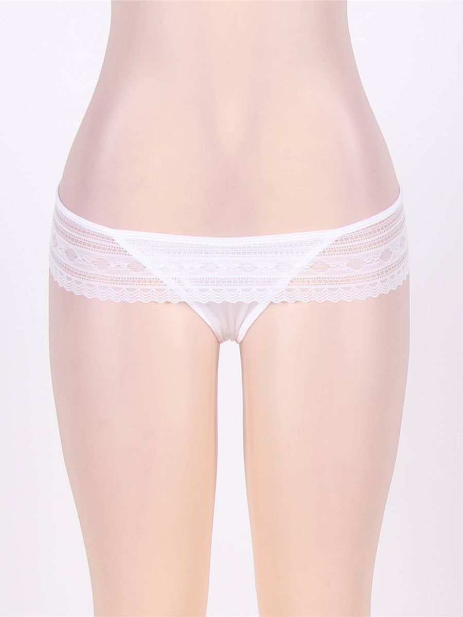 Λευκό σλιπάκι με κυματιστή δαντέλα, σε 2XL & 3XL – Juicy String